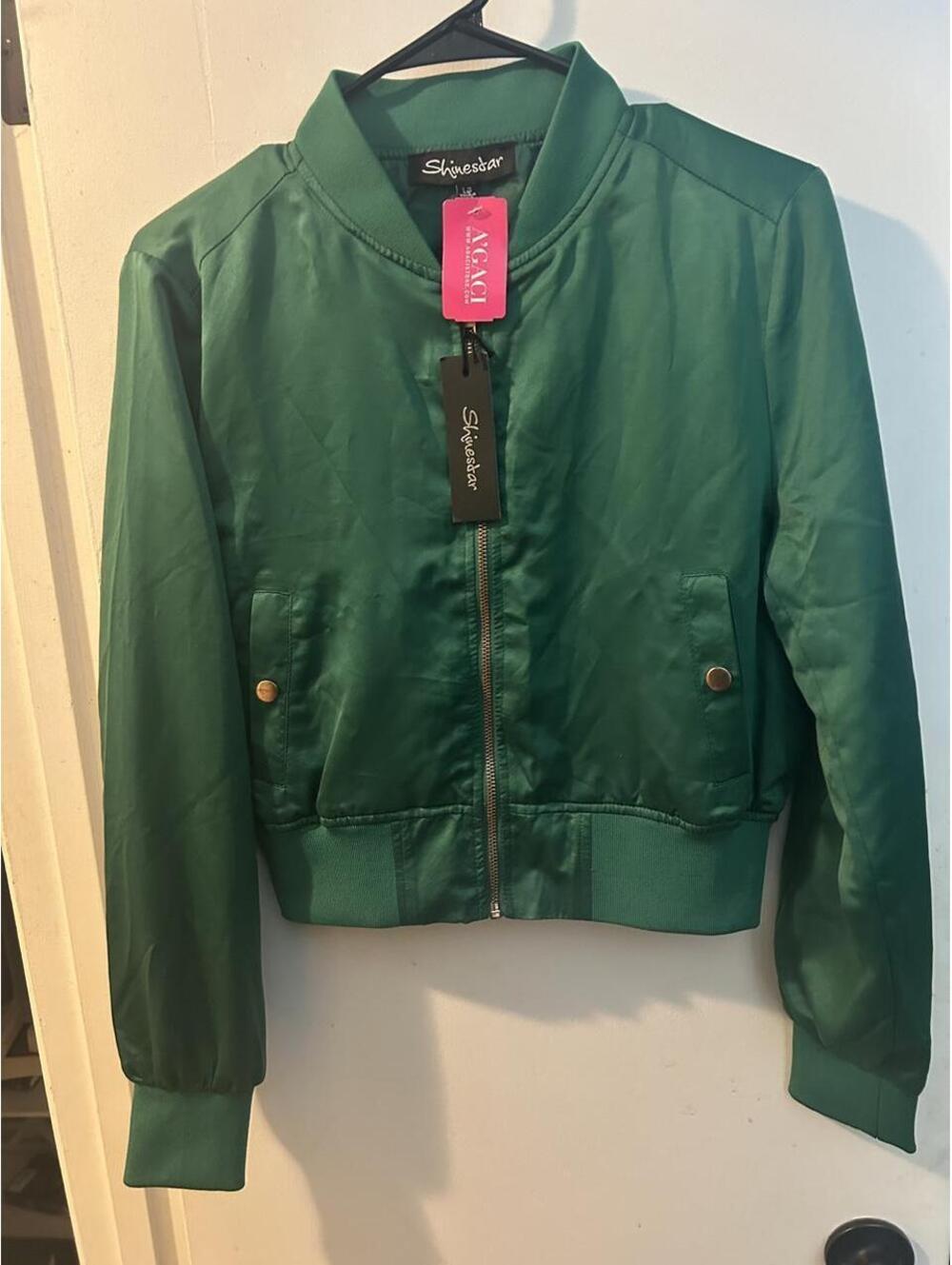 Shinestar NWT green cropped bomber jacket size L